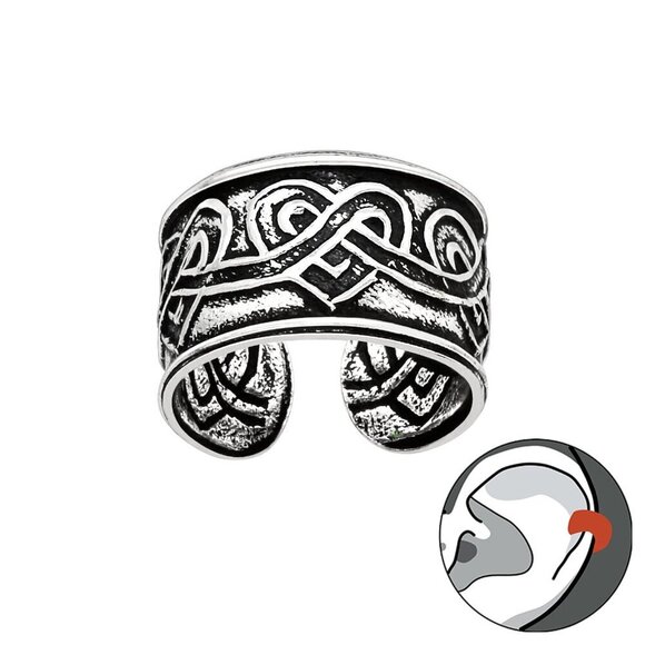 Sterling Silver Celtic Heart Ear Cuff – Oxidized No Piercing Cuff - Picture 1 of 1